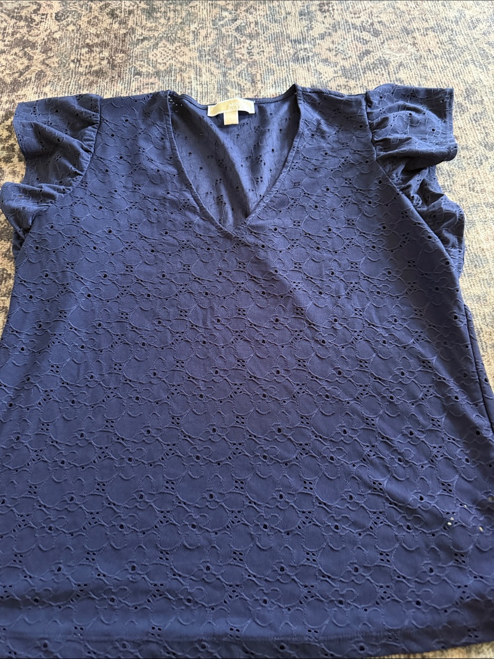 MICHAEL Michael Kors Navy Eyelet V-Neck Flutter Sleeve Top